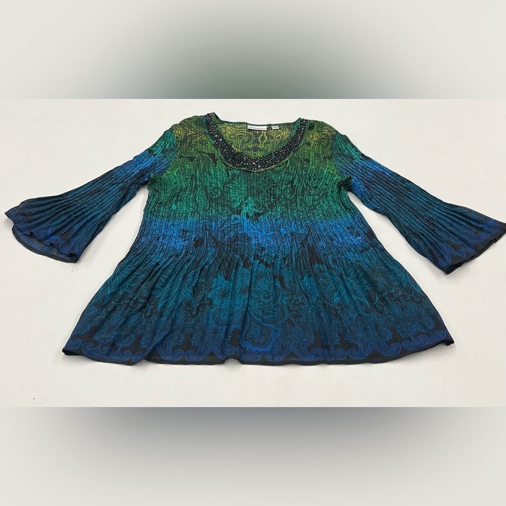Avenue Pleated Bell Sleeve Floral Print Blouse Size 22/24